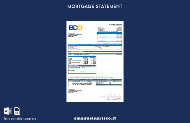 dichiarazione di mutuo BDO Filippine in stile verificato nel modello in formato 